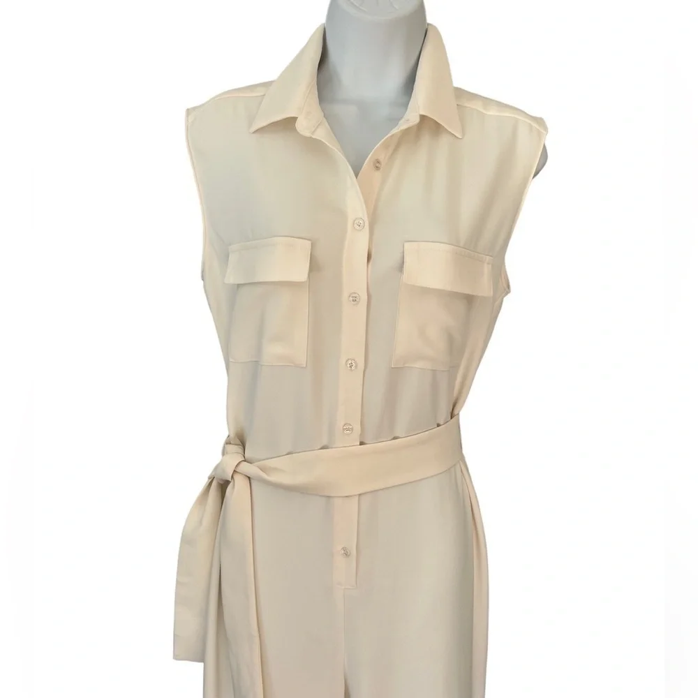 Amanda Uprichard cream collared button front sleeveless jumpsuit size small